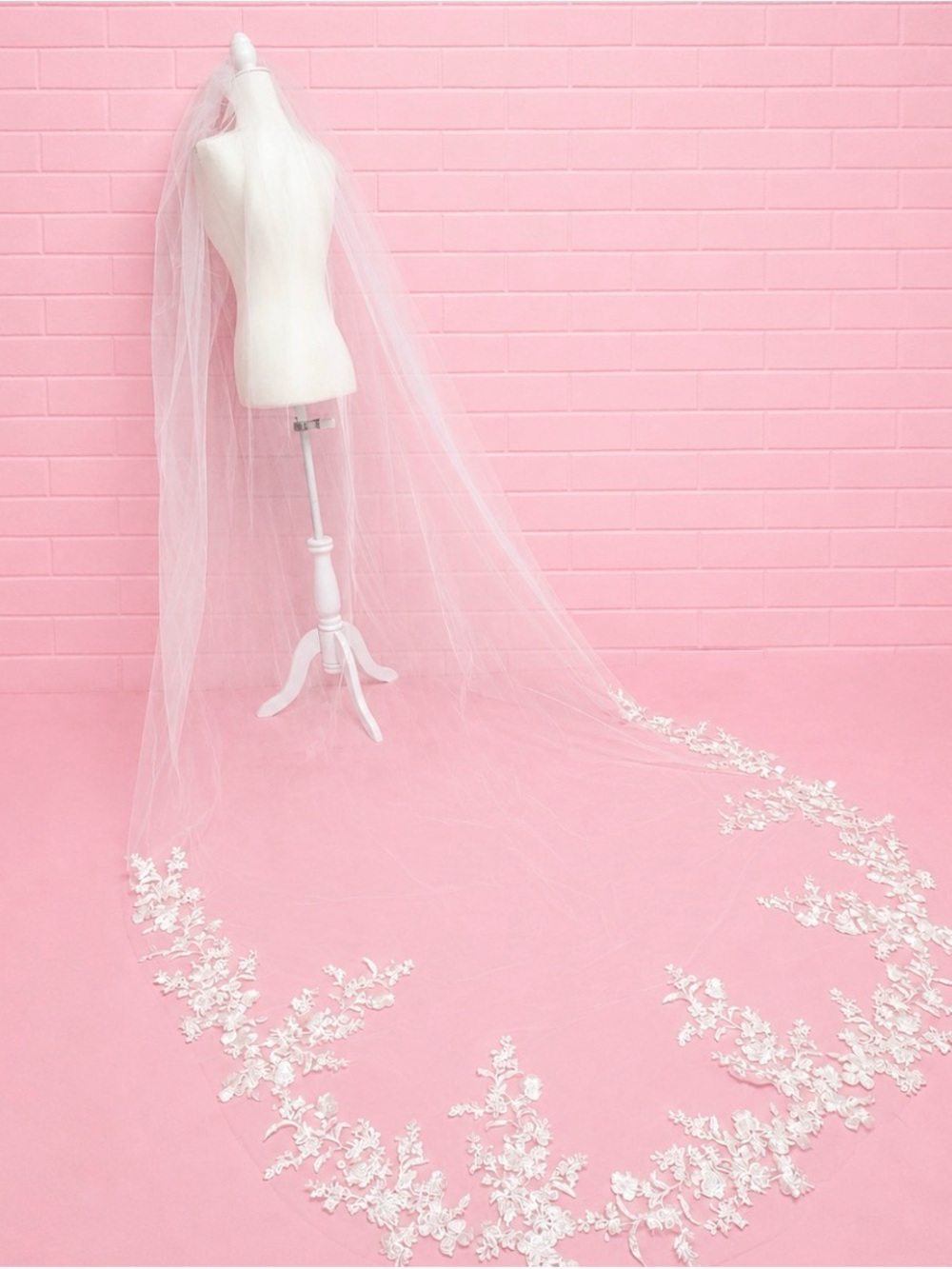 Cathedral Length Wedding Veil with Lace Appliqués - Picture 2 of 6